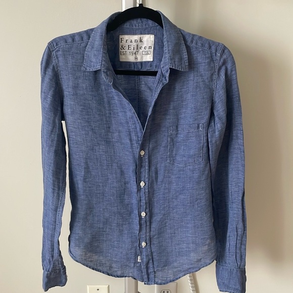 Frank & Eileen blue linen Barry button down shirt, size XS - Picture 3 of 11